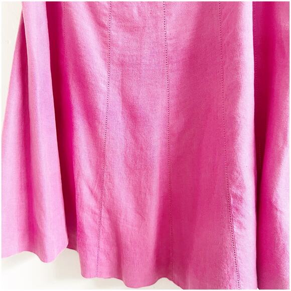 Talbots Pure Irish Linen Aline Skirt Women 12 Pink Stitching Side Zip Lined Boho - Picture 7 of 9